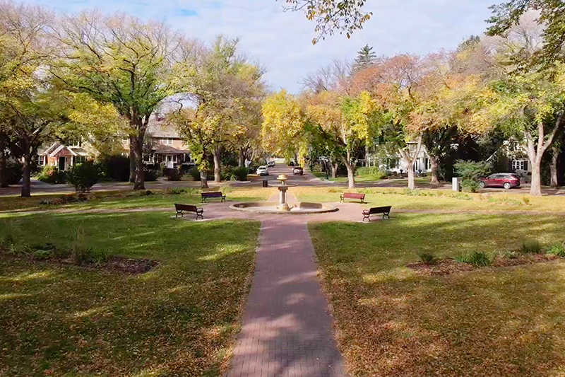 A fountain at Queen Alexander Circle in Glenora, Edmonton.