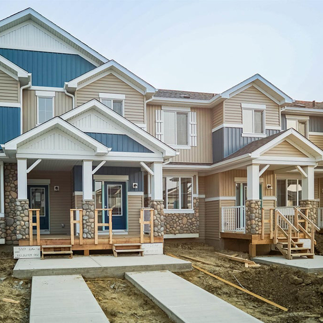 Exterior of a townhouse for sale in Edmonton's Walker neighbourhood.