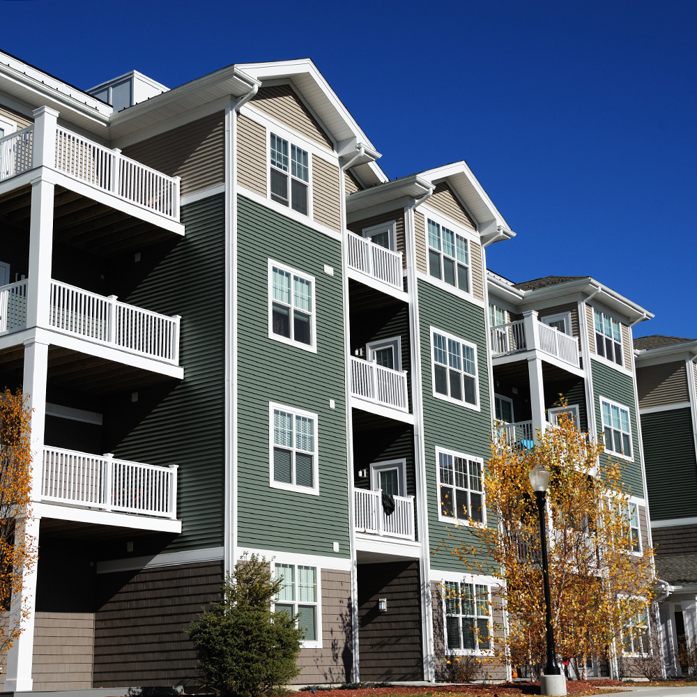 Exterior shot of an apartment building.