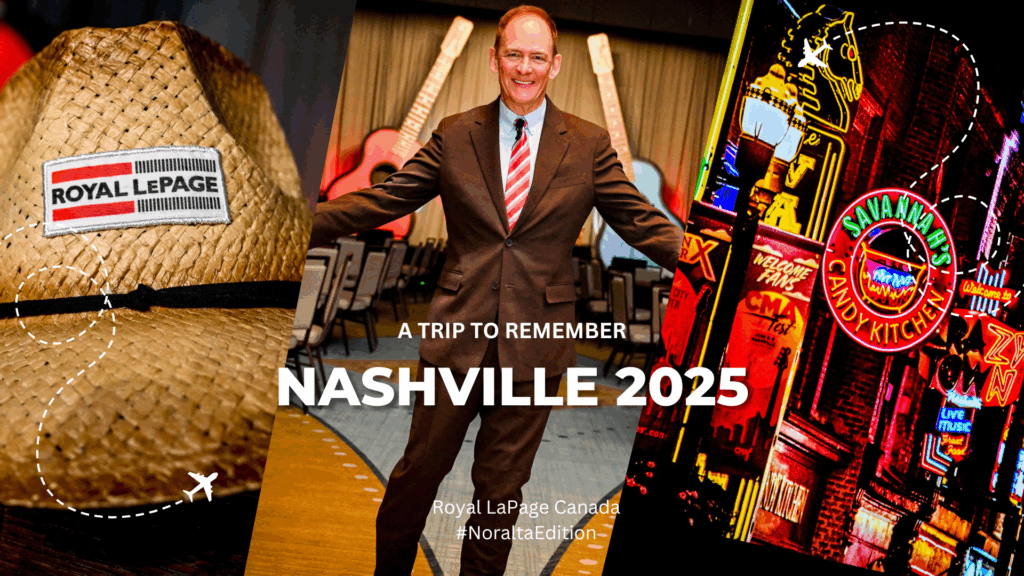 Phil Soper wearing cowboy hat on stage at Royal LePage National Sales Conference in Nashville with city lights backdrop, September 2025