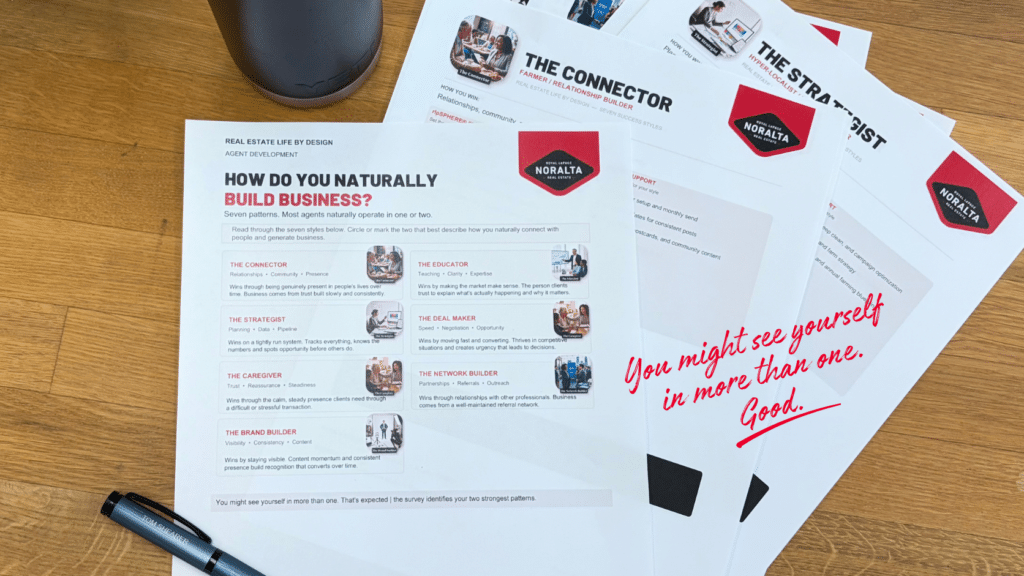 Seven real estate business development styles including Connector, Educator, Strategist, Deal Maker, Caregiver, Network Builder and Brand Builder.